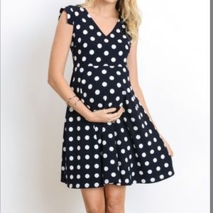 Adorable blue and white polka dot maternity dress!